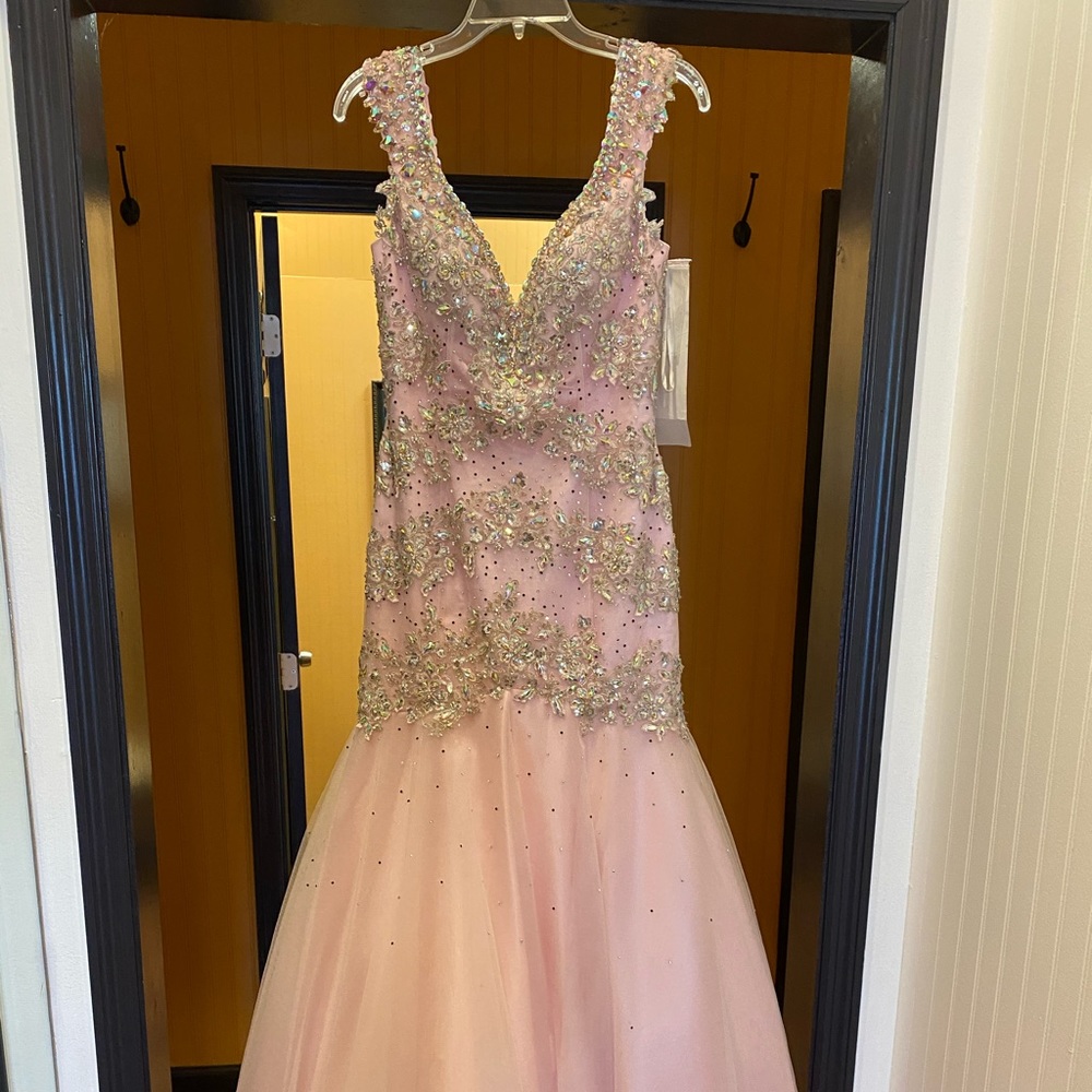 Tony Bowls pink sequin fit and flare sequin gown